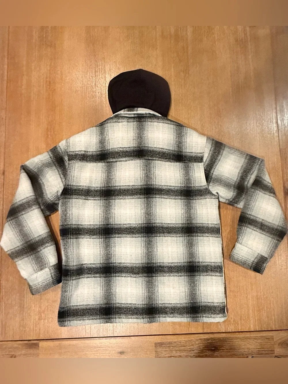 Zara Kids Overshirt Shacket w/Built In Black Hoodie Black White Plaid Size 11/12